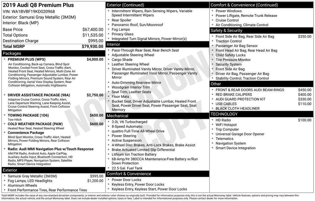 2019 Audi Q8 3.0T Premium Plus quattro
