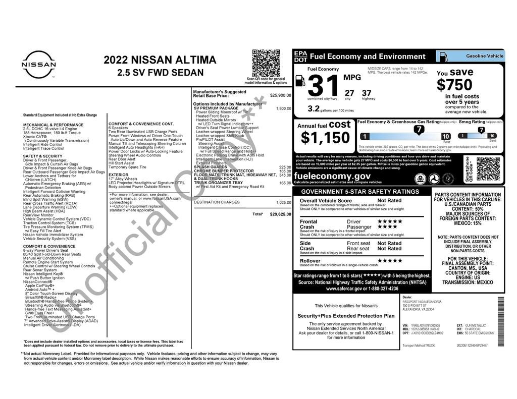 2022 Nissan Altima 2.5 SV Nissan Certified