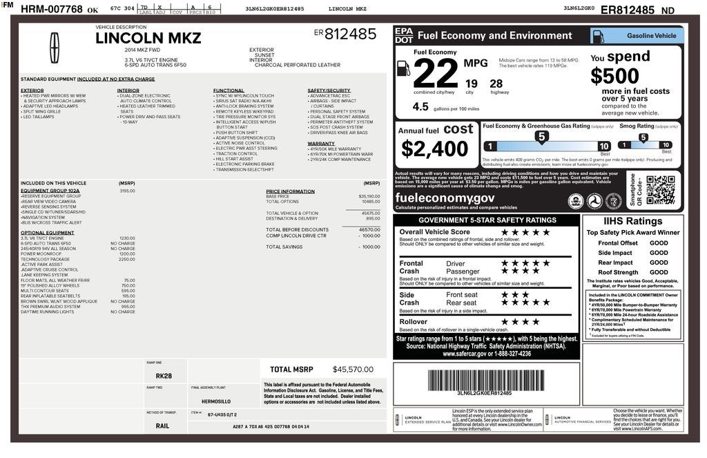 2014 Lincoln MKZ Base